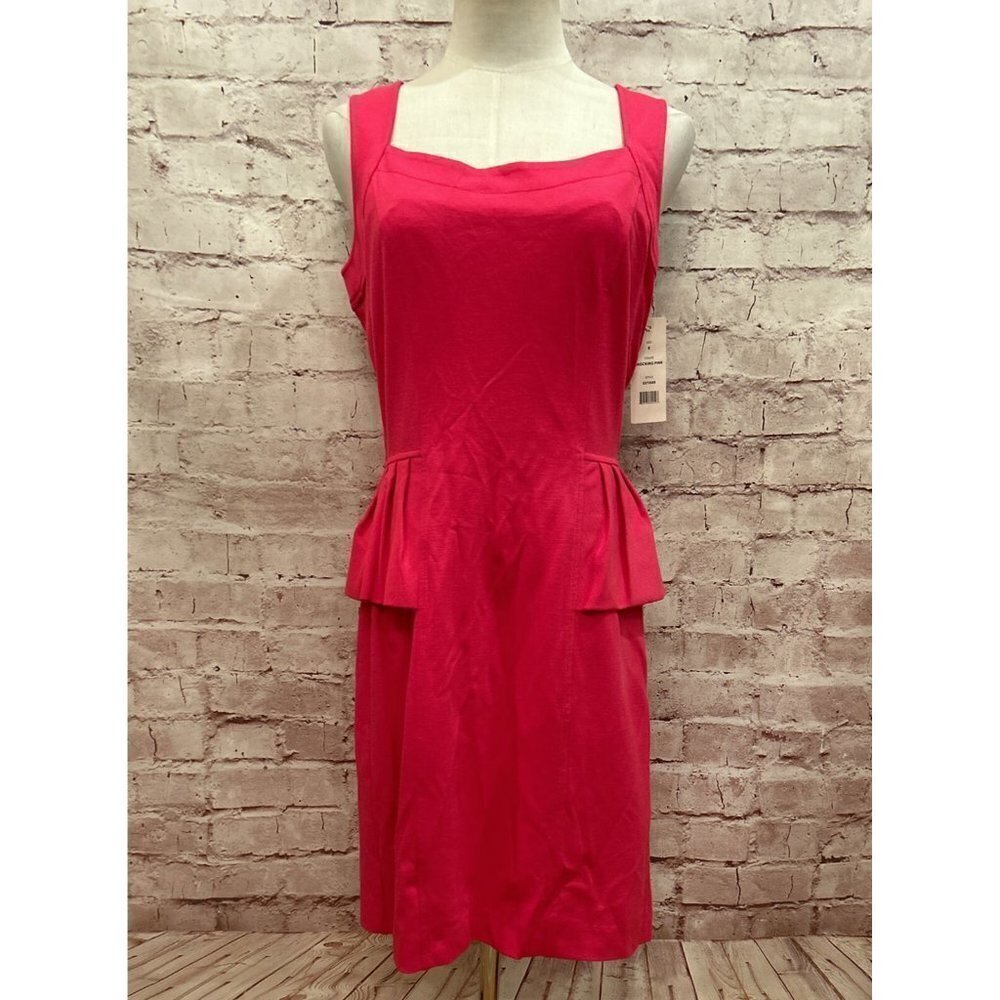 CLUNY Cynthia Steffe Dress Sleeveless Sheath Peplum Cut Out Shocking Pink Size 8